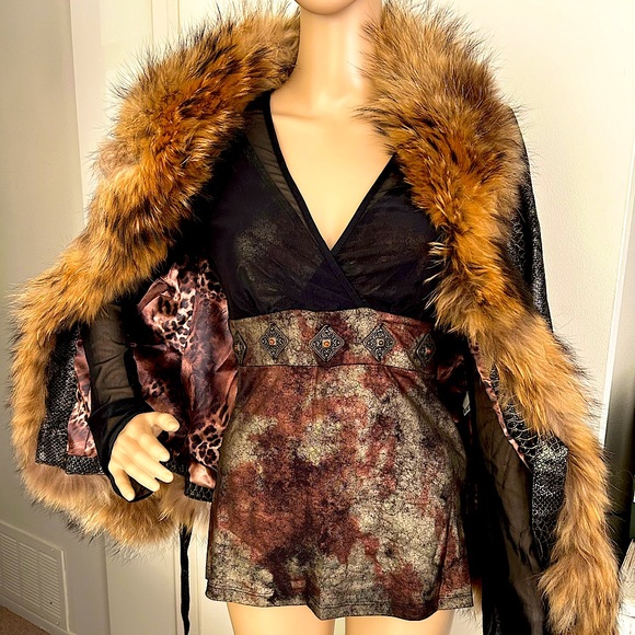 ✨NWOT✨ CACHE Absolutely Stunning Snake Leather Jacket with Fur Trim - Size 4 - Picture 7 of 12